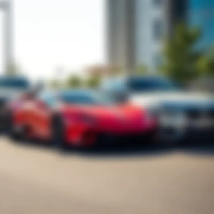 A luxurious red Lamborghini and a sleek BMW parked together, showcasing the extravagant purchases made from stolen cryptocurrency funds.
