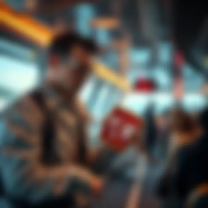 A traveler on a luxury cruise examining badges representing different cities, states, and countries collected during the journey.