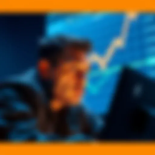 A worried investor looking at a declining cryptocurrency chart, representing Machi Big Brother's $74 million loss in Ethereum bets.