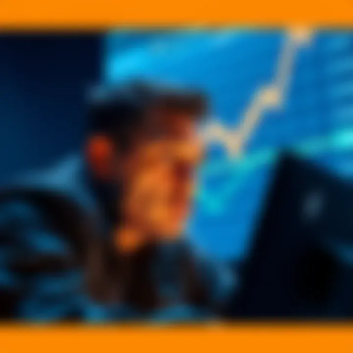 A worried investor looking at a declining cryptocurrency chart, representing Machi Big Brother's $74 million loss in Ethereum bets.