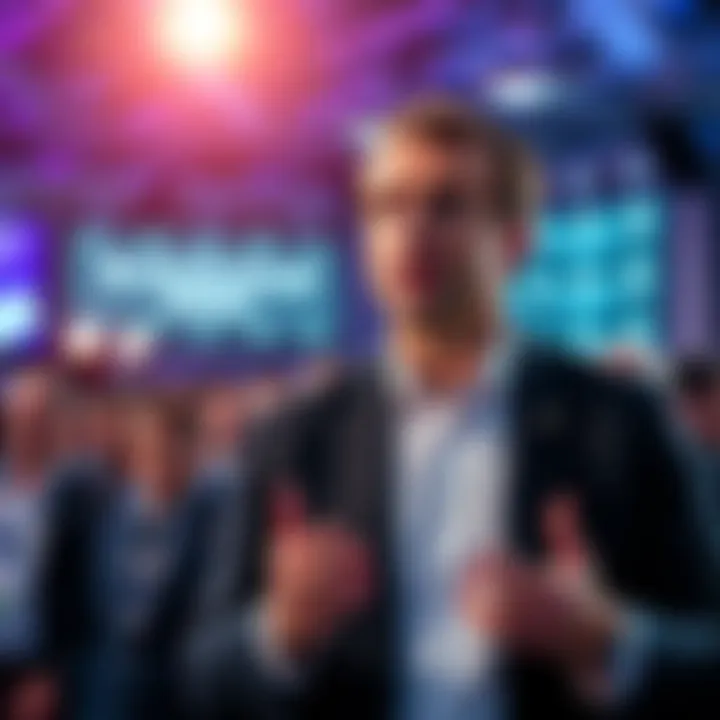 President Macron speaking at Blockchain Week in France, discussing the importance of blockchain technology.