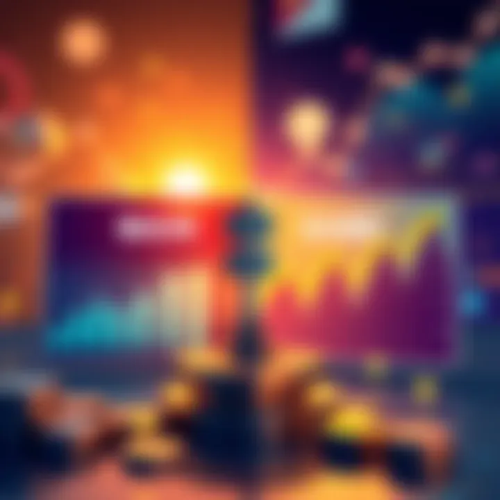 Illustration showing the difference between a main account and a same portfolio with financial graphs and icons representing investments