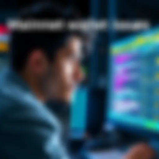 A frustrated person looking at a computer screen showing wallet access problems, symbolizing user concerns over Mainnet failures.