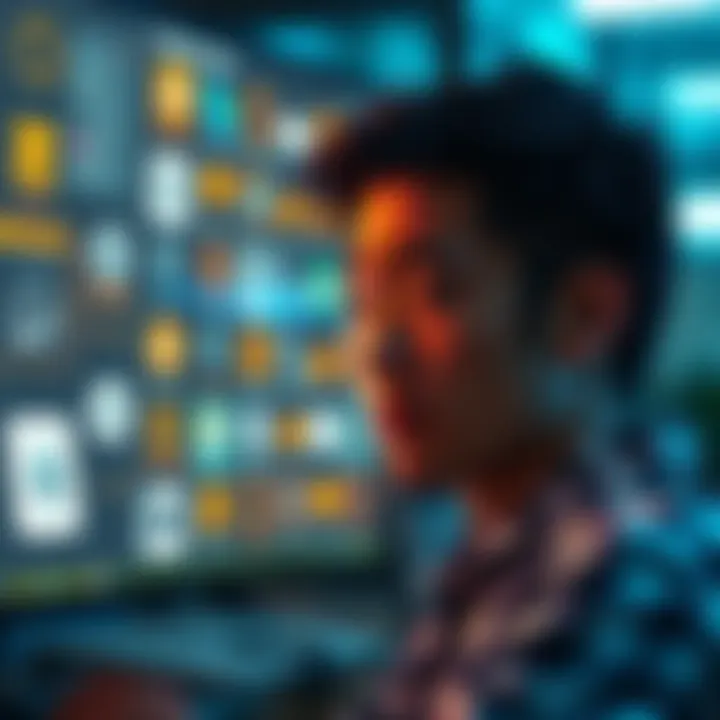 A confused person looking at a computer screen displaying Ethereum dApps with various icons and interfaces, symbolizing user experience challenges.