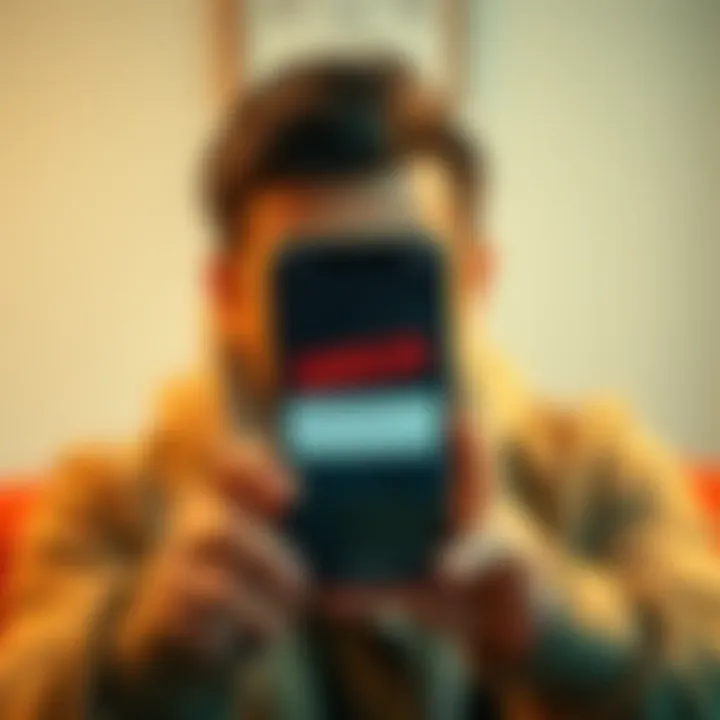 Malfunctioning rental ad A person frustrated by a cancelled rental ad boost message on a smartphone.