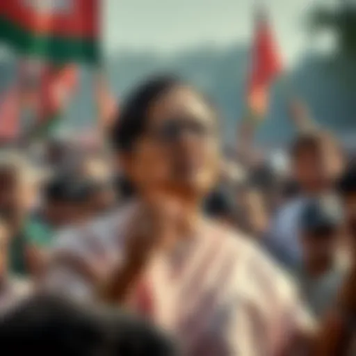 Mamata Banerjee speaking to a crowd, showing concern and determination amidst a political crisis.