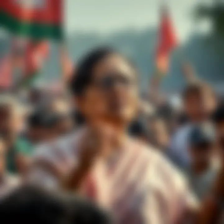 Mamata Banerjee speaking to a crowd, showing concern and determination amidst a political crisis.