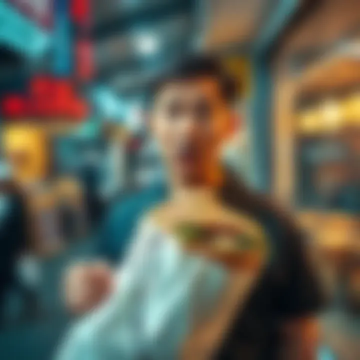 Man with Banh Mi Sandwiches A man looking surprised as he realizes his Banh Mi sandwiches were delivered to someone else, with an empty takeout bag in hand.