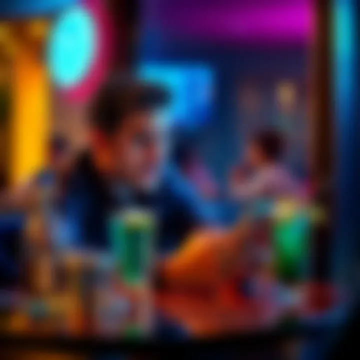 Man looking frustrated at his phone A man sitting at a table with a drink, showing frustration as he stares at his phone, representing his account issue with Revolut after a night out