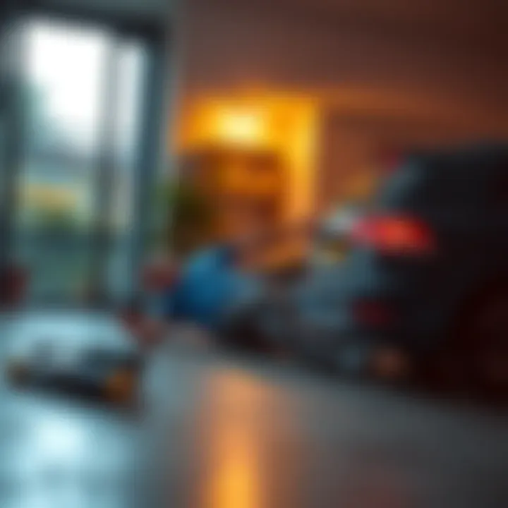 A man is injured on the floor of an apartment building with a car visible nearby, indicating a shooting incident during a vehicle purchase.