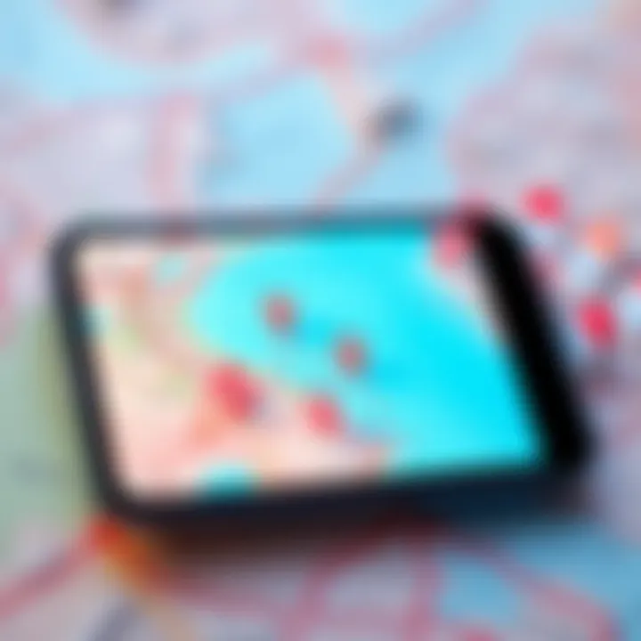 A map showing parcels with highlighted cut-off points and zooming limits on a mobile screen