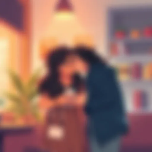Illustration showing Marcy and Pb interacting in a lively setting, highlighting their relationship dynamics.