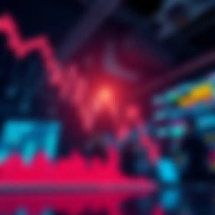 Graph showing a sharp drop in stock prices with worried investors in the background.