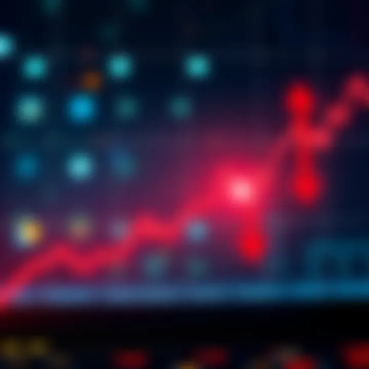 Market Decline A stock market graph showing a sharp drop with red arrows indicating a downward trend.