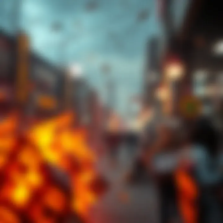 A graphic showing falling prices and items on sale in a chaotic market environment