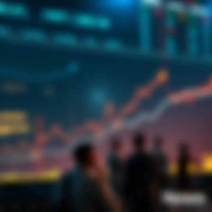 A graph showing a slight upward trend in market performance, reflecting recent gains, with people discussing the outlook.