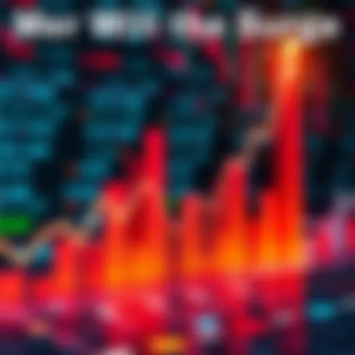 A line graph showing a significant upward trend in market prices with a background of financial symbols.