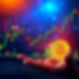 A graphic showing a fluctuating stock market chart alongside a rising Bitcoin symbol, representing the market volatility after Khamenei's passing.