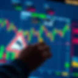 A person looking at a stock market chart showing potential dips and a warning sign about a bull trap