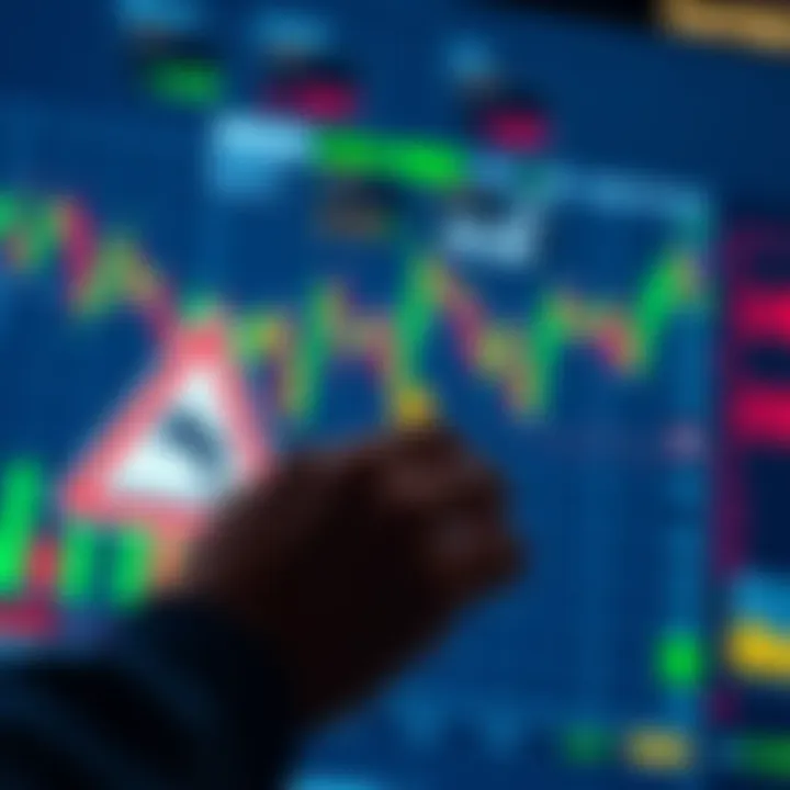 Market Trends and Caution A person looking at a stock market chart showing potential dips and a warning sign about a bull trap