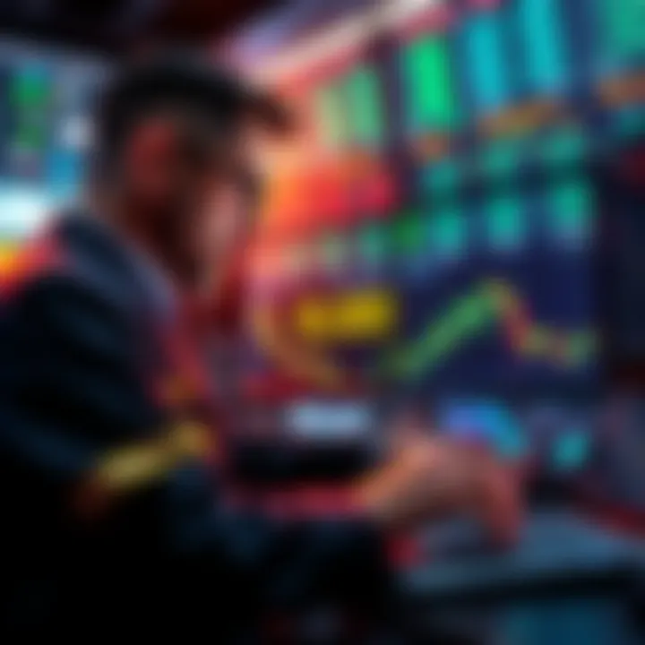 Traders analyzing market data with graphs showing a breakthrough over 0.001