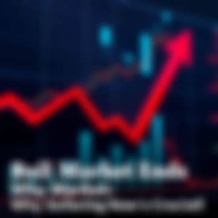 A stock market chart showing a downward trend with descending bars and a red arrow indicating falling prices.