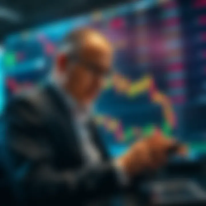 A worried investor looking at stock market charts showing declines and volatility