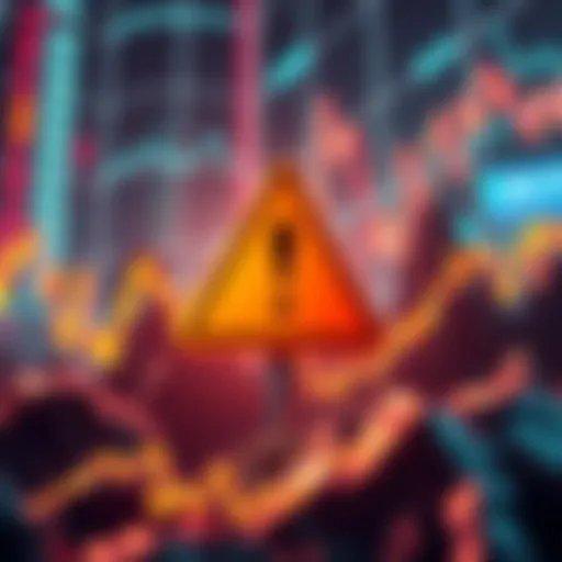 Graphic showing a dramatic drop in Bitcoin and Ethereum prices with a warning sign indicating market instability