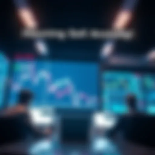 Graph showing downward trend with anxious investors looking at screens