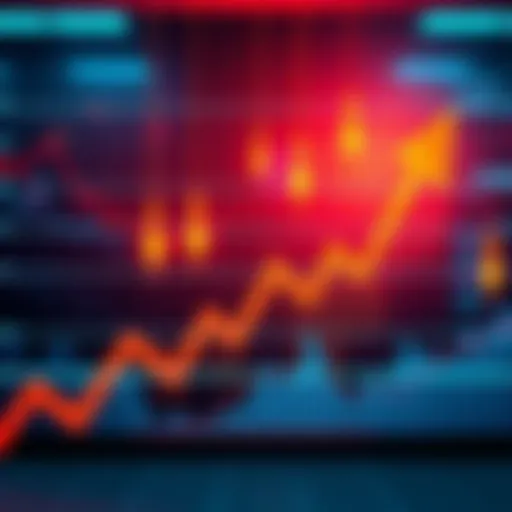 Graph showing a downward trend in market statistics with falling arrows