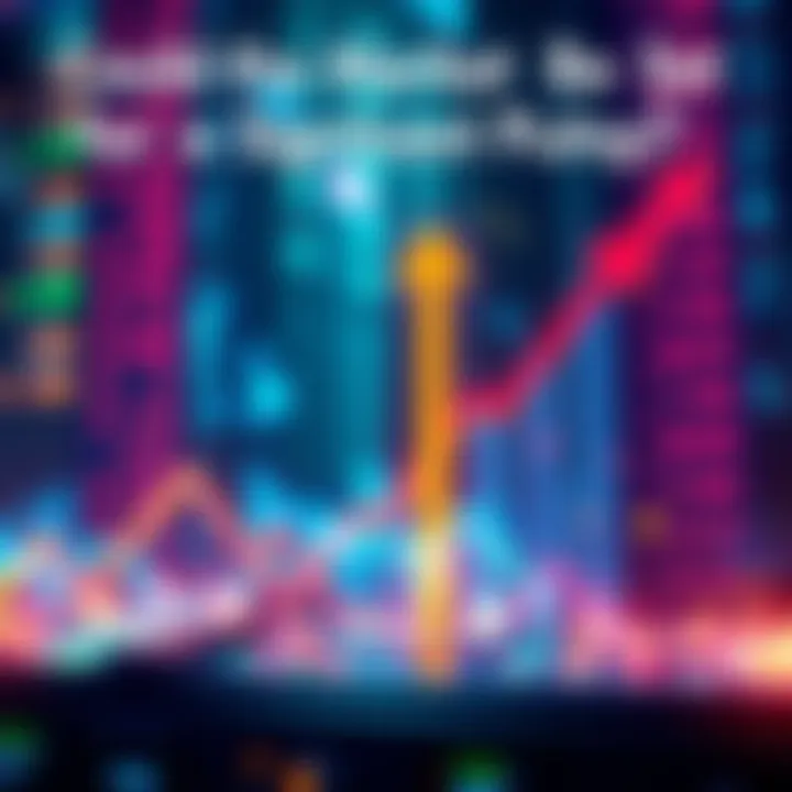 Graph showing rising market trends with upward arrows and a bullish sentiment