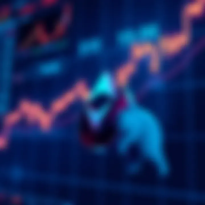 A graph showing fluctuating market trends with Ethereum symbol and bearish indicators