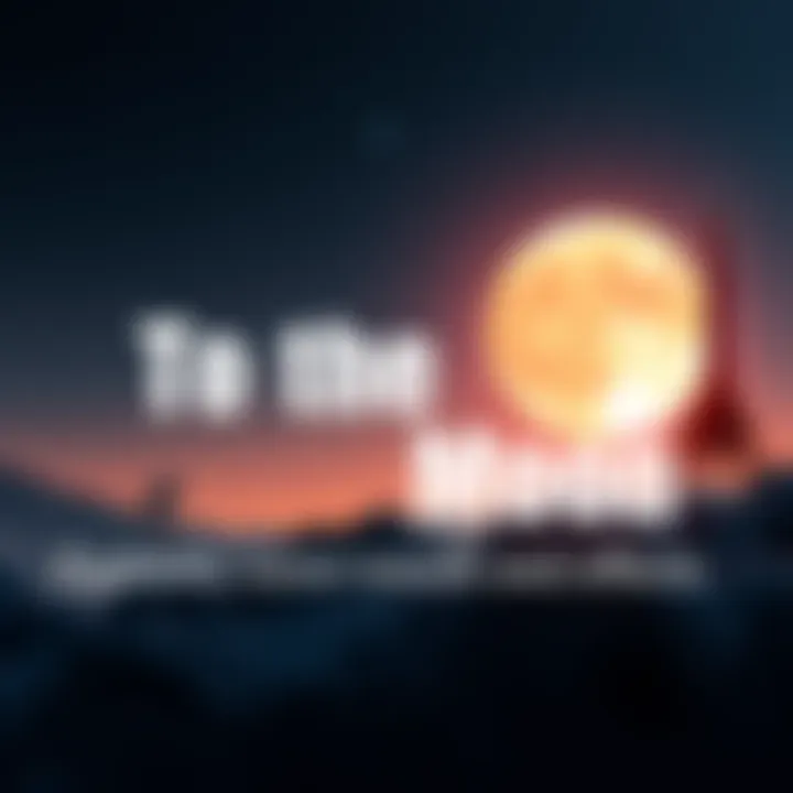 A graphic showing an upward trend in market data with a moon and rocket silhouette in the background.