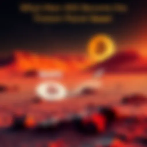 Mars surface with a Bitcoin logo and SpaceX spacecraft in the background