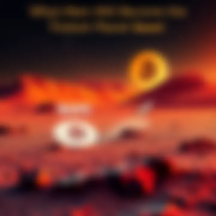 Mars surface with a Bitcoin logo and SpaceX spacecraft in the background