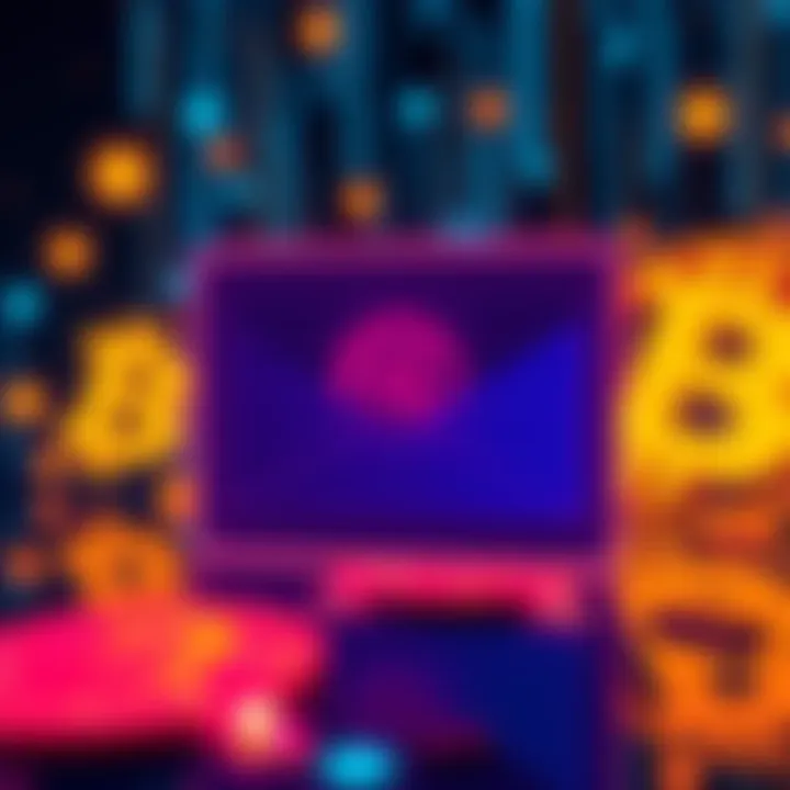 A representation of an on-chain address being hidden behind an email alias, symbolizing privacy in transactions, with a digital background featuring Bitcoin symbols.