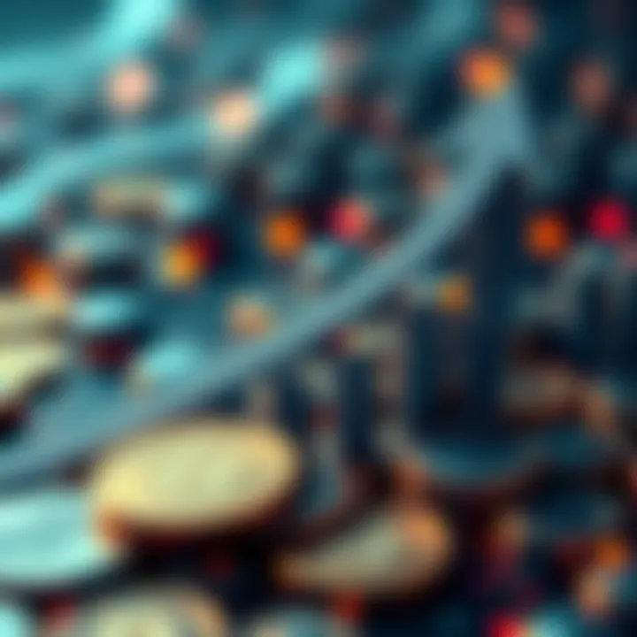 Graphic showing digital currencies with upward arrows representing growth and success for crypto investments.