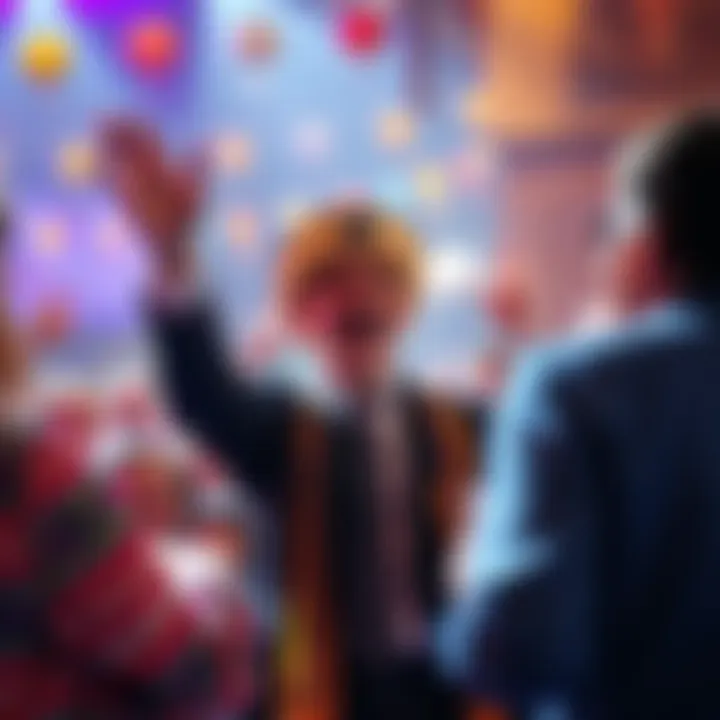 A cheerful scene of the new mayor celebrating the achievement with a community gathering in Mexican Hat.