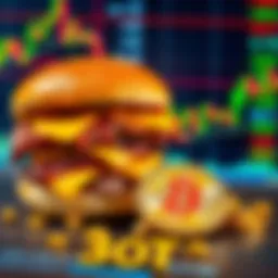 McRib and Bitcoin A McRib sandwich next to a Bitcoin coin on a trading chart background, showing the connection between fast food and cryptocurrency trading.