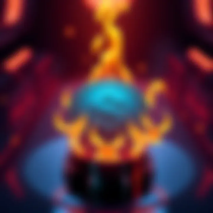Meme Coin Concept A graphic showing a digital coin with flames symbolizing long-term holding rewards, with arrows indicating growth and patience.