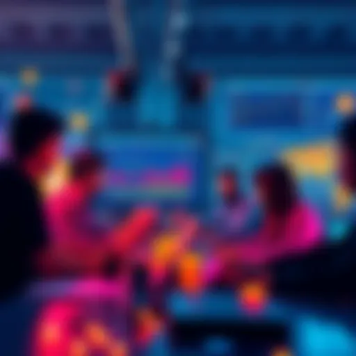 A group of memecoin developers collaborating on a project, surrounded by digital currency symbols and charts on screens, highlighting the crypto industry in 2026.