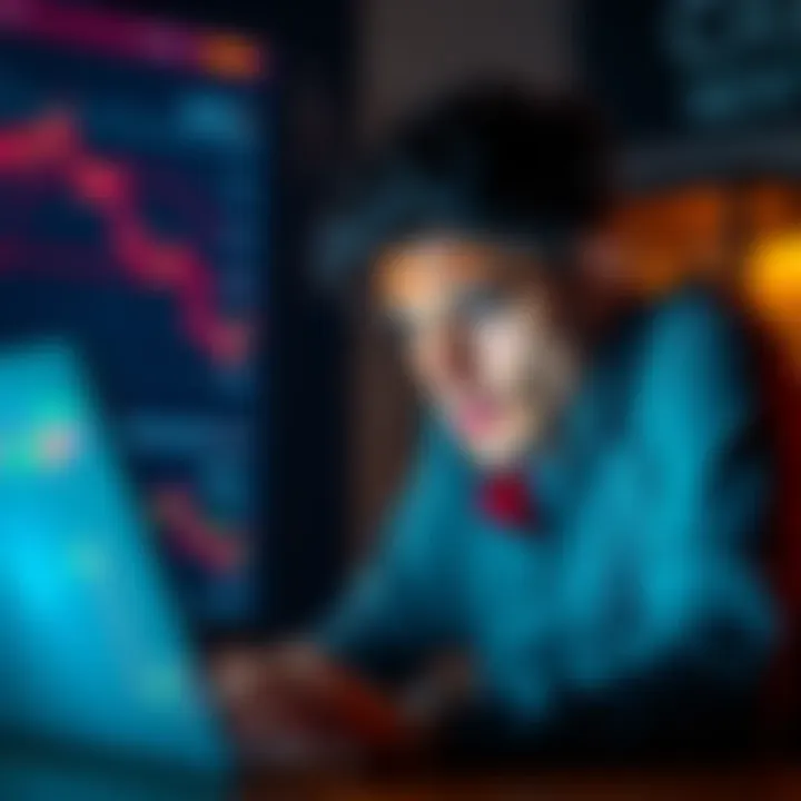 A person looking concerned while viewing cryptocurrency charts on a laptop, highlighting the risks of memecoins and scams.