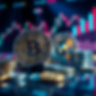 A visual representation of metal-backed tokens symbolizing physical assets in a decentralized finance setting, with coins and charts in the background.