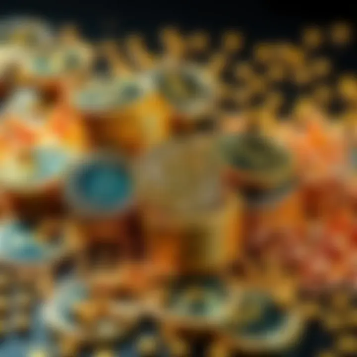 Metals and Crypto Integration A visual representation of gold coins, copper bars, and uranium pellets merging with cryptocurrency symbols, showcasing the blend of traditional and digital investments.