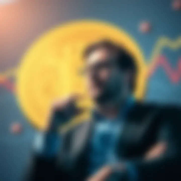Michael Saylor contemplating his Bitcoin investment strategy with a Bitcoin symbol in the background