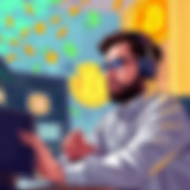 Illustration of Michael Saylor overseeing a Bitcoin transfer to Fidelity, with visual elements showing money movement and investment concepts.