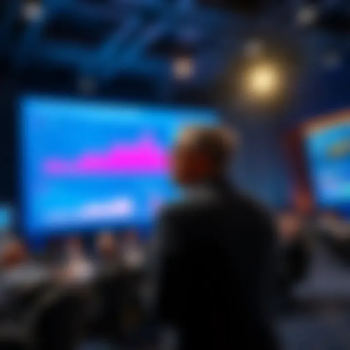 Michael Saylor presenting his new digital capital model at a conference, showcasing charts and data on financial strategies.