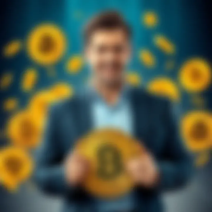 Michael Saylor stands confidently with Bitcoin symbols around him, representing his large BTC holding.