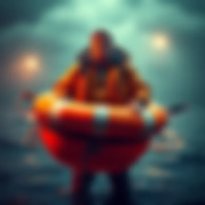 Michael Saylor standing with a life raft, signaling his potential exit from the crypto space
