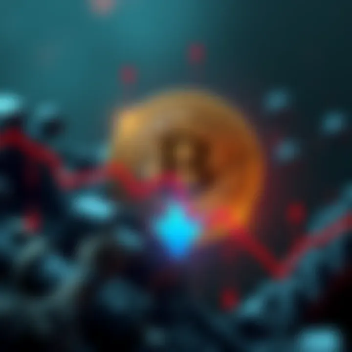 A graphic showing the decline in Bitcoin value after Microstrategy's recent purchase, with a downward arrow symbolizing the drop in price.